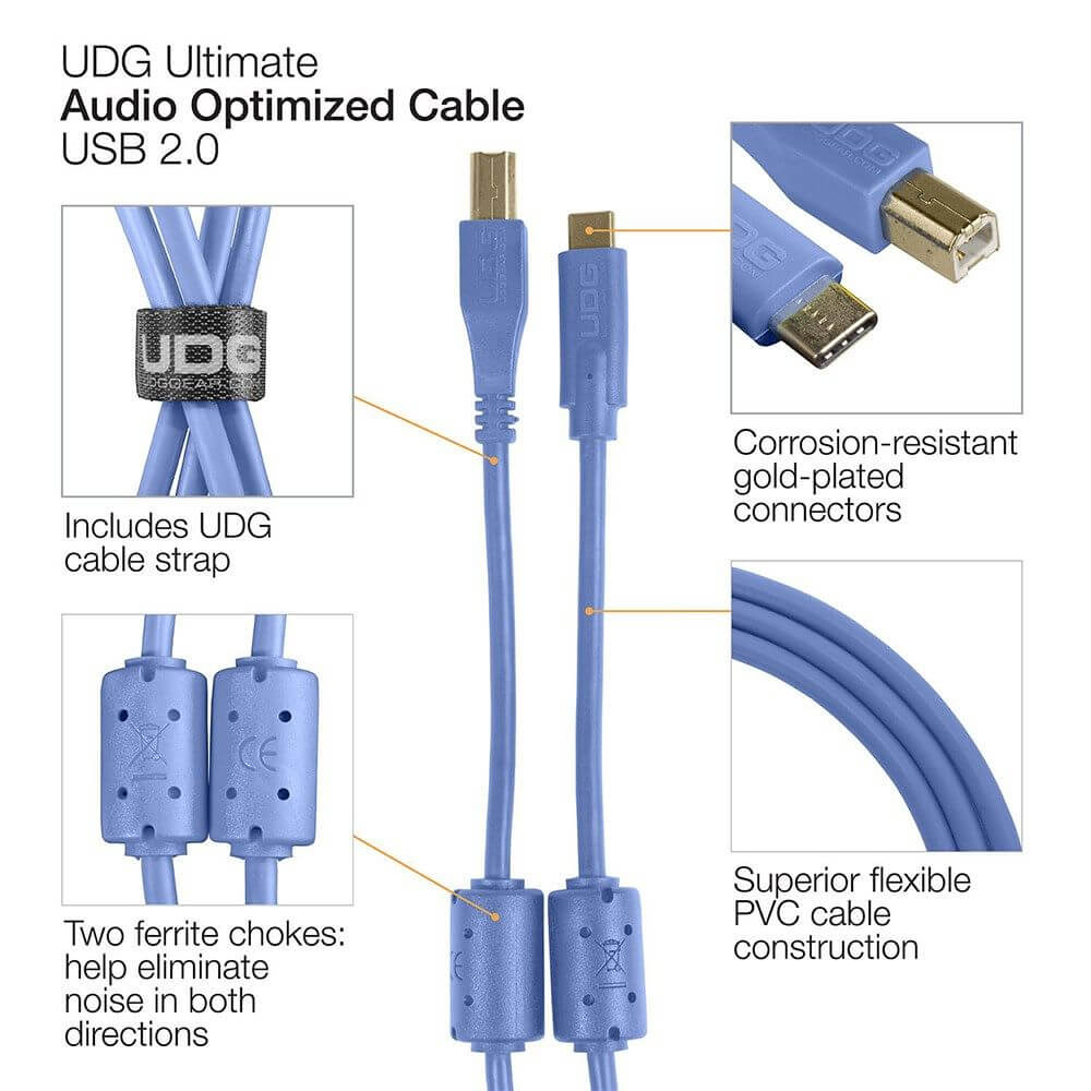 สาย UDG Ultimate Audio Cable USB 2.0 (USB C to USB B) ความยาว 1.5 เมตร สีฟ้าอ่อน